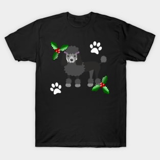 Christmas Black Poodle Dog Gifts, on Blue T-Shirt